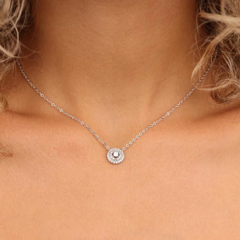 שרשרת כסף 925 עם תליון עגול משובץ אבני זירקון