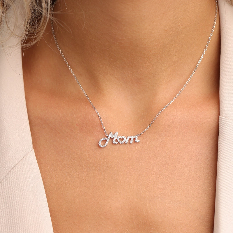 שרשרת כסף JETEM תליון MOM בצורת לב