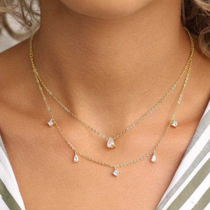 שרשרת כסף JETEM 2 שורות , שורה אחת עם תליוני טיפות קטנים שורה שניה עם תליון טיפה