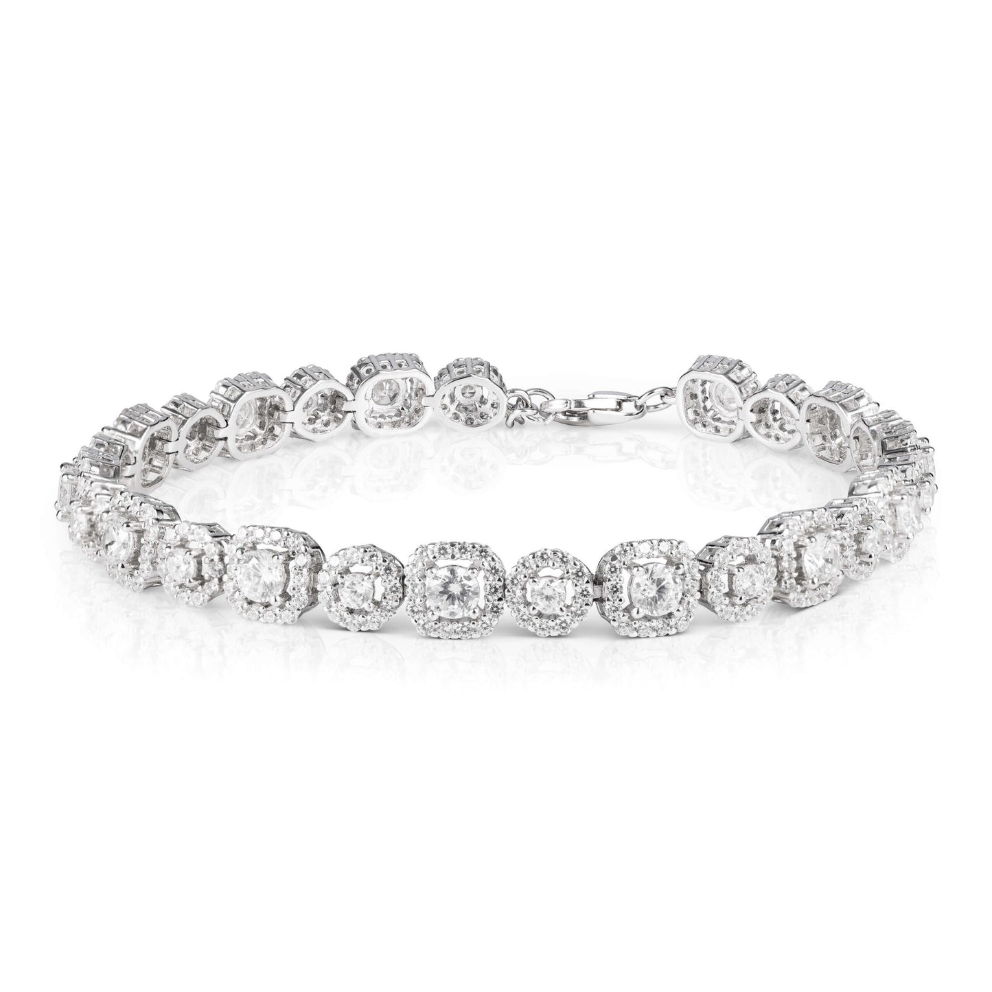 צמיד סוליטר כסף בעיצוב משובץ זירקונים עגולים ומרובעים