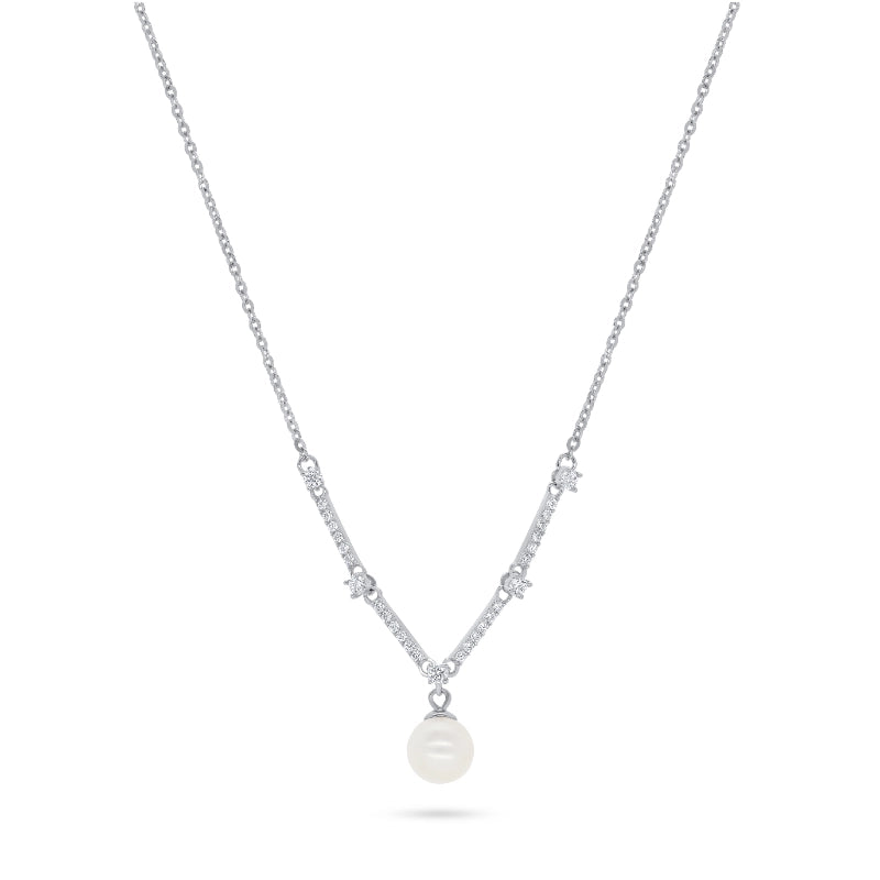 שרשרת כסף V פנינה