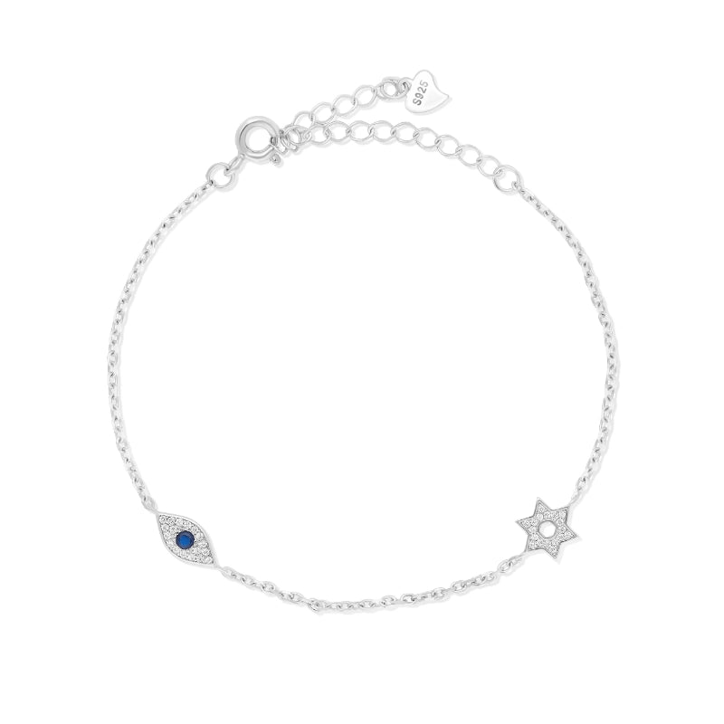 צמיד כסף מגן דוד חלול ועין