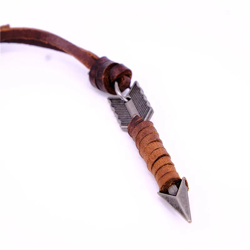 1Pc Man Handmade Vintage Leather Arrow Pendant Necklace Rope Body Choker Chain Necklaces Men&Women Punk Jewlery Accessories
