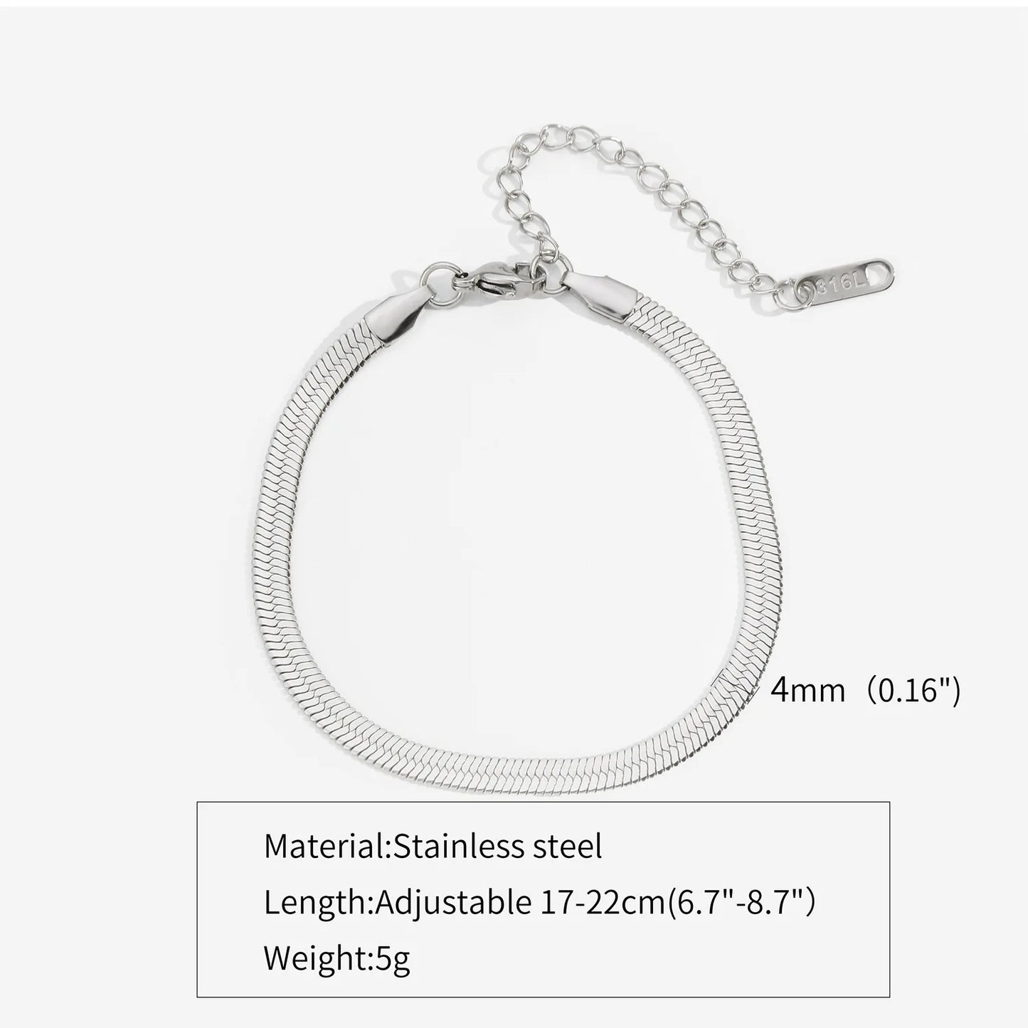 3Mm Silver Color Stainless Steel Flat Chain Bracelet Simple Bracelet for Men Retro Jewelry Trendy Accessories Women Bracelet