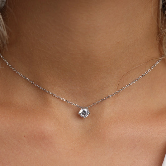 שרשרת כסף תליון סוליטר 6 מ"מ