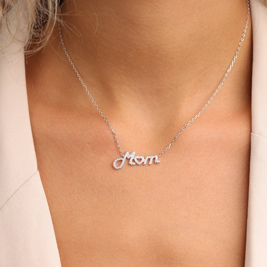 שרשרת כסף JETEM תליון MOM בצורת לב
