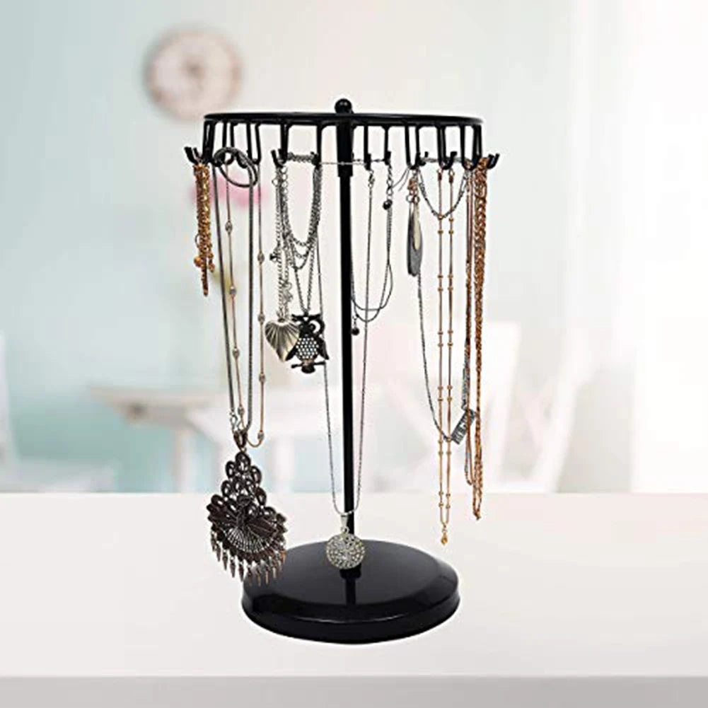 Rotating Metal Jewelry Stand 23 Hooks Detachable Hanging Shelf Earrings Necklace Bracelet Ring Organizer Jewelry Display Rack
