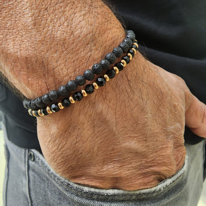 צמיד אבני לבה שחורות לגבר