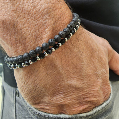 צמיד אבני לבה שחורות לגבר