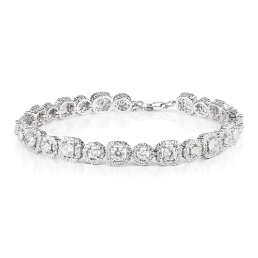 צמיד סוליטר כסף  בעיצוב משובץ זירקונים עגולים ומרובעים