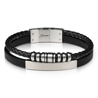 צמיד JETEM לגבר עם רצועות עור וחרוזי מתכת בעיצוב יוקרתי