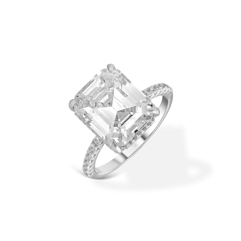 טבעת סוליטר מלבן עם מסגרת