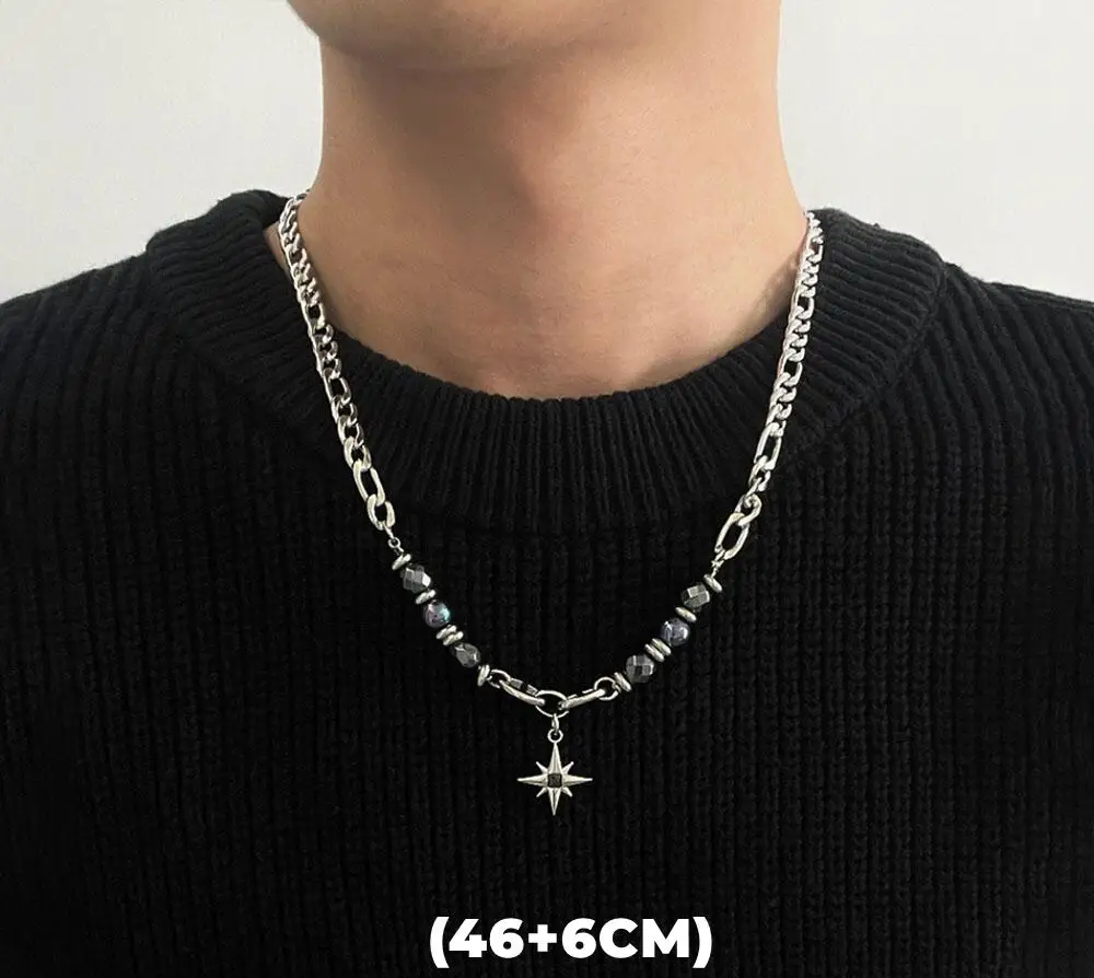 שרשרת כוכב אובסידיאן קלביקולה עם חרוזים