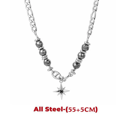 שרשרת כוכב אובסידיאן קלביקולה עם חרוזים