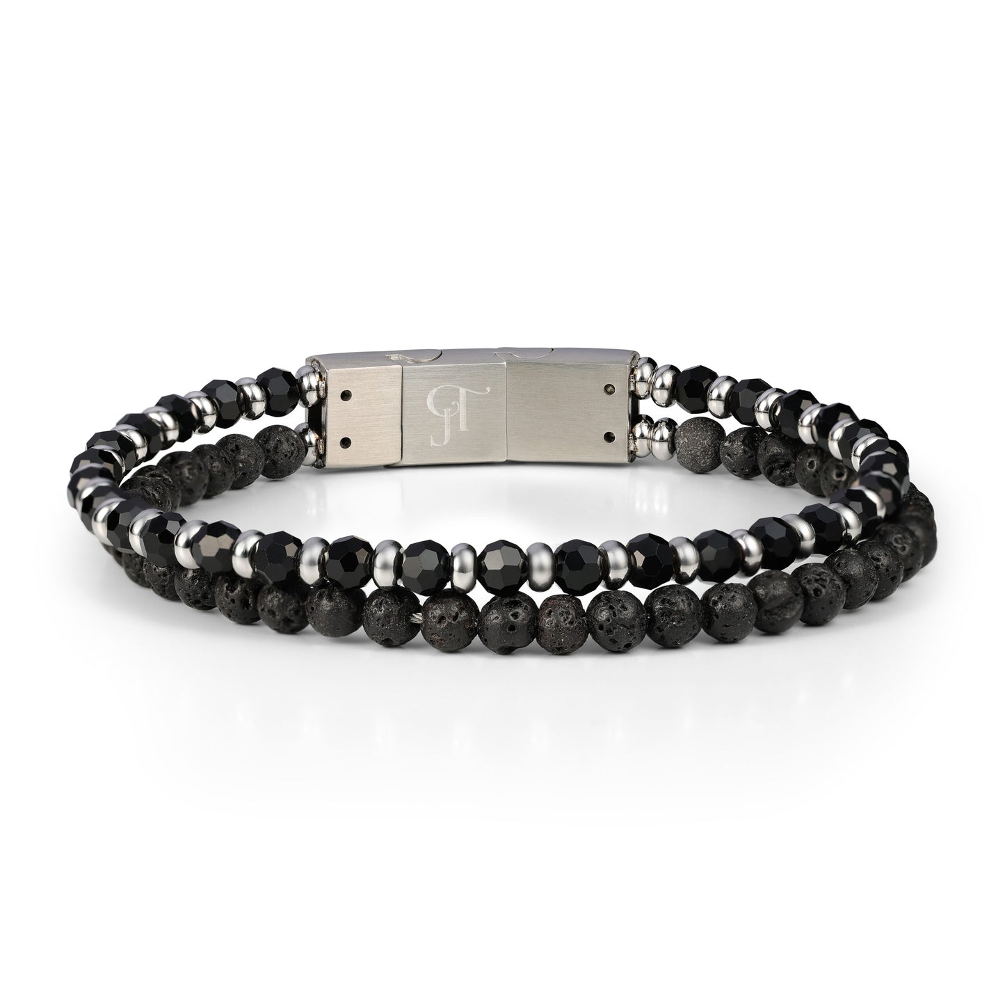 צמיד אבני לבה שחורות לגבר