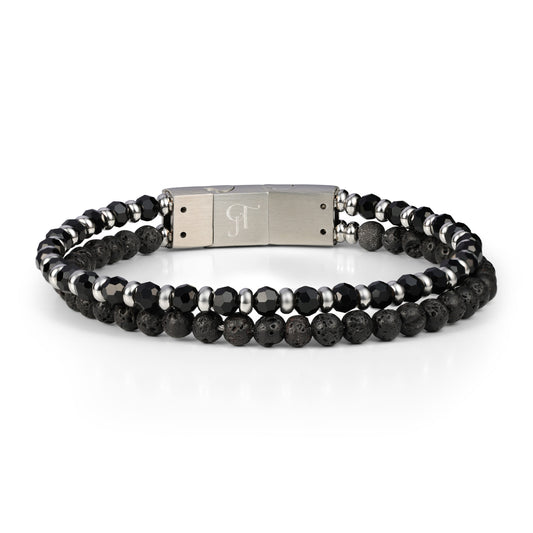 צמיד אבני לבה שחורות לגבר