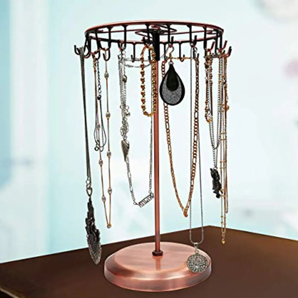 Rotating Metal Jewelry Stand 23 Hooks Detachable Hanging Shelf Earrings Necklace Bracelet Ring Organizer Jewelry Display Rack