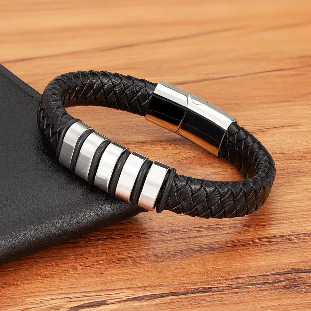 XQNI Combination Small Accessories Multicolor Stitching Stainless Steel Men'S Leather Bracelet Luxury Jewelry Big Sale