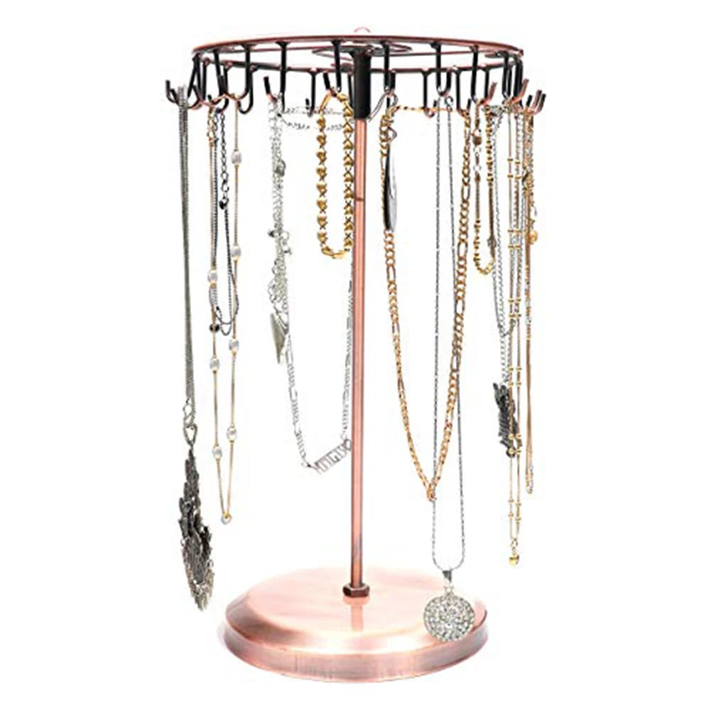 Rotating Metal Jewelry Stand 23 Hooks Detachable Hanging Shelf Earrings Necklace Bracelet Ring Organizer Jewelry Display Rack