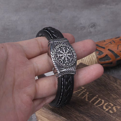 316L Stainless Steel Viking Vegvisir Compass Pendants Bangle Nose Runes Men Jewelry Odin Symbol Leather Bracelet