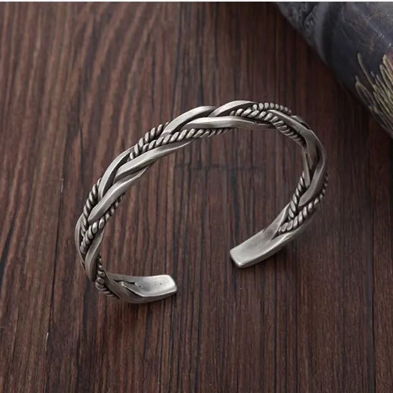 925 Sterling Silver Twisted Woven Bracelet Man Women Neutral Retro Original Handmade Opening Bangle Fashion Party Jewelry Gifts