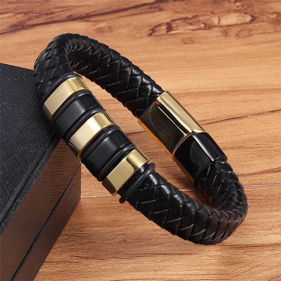 XQNI Combination Small Accessories Multicolor Stitching Stainless Steel Men'S Leather Bracelet Luxury Jewelry Big Sale