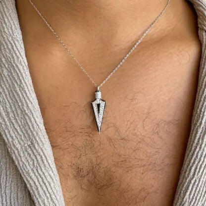 שרשרת כסף חץ משובץ שחור לבן