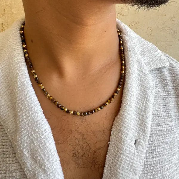 שרשרת לגבר חרוזים עין הנמר