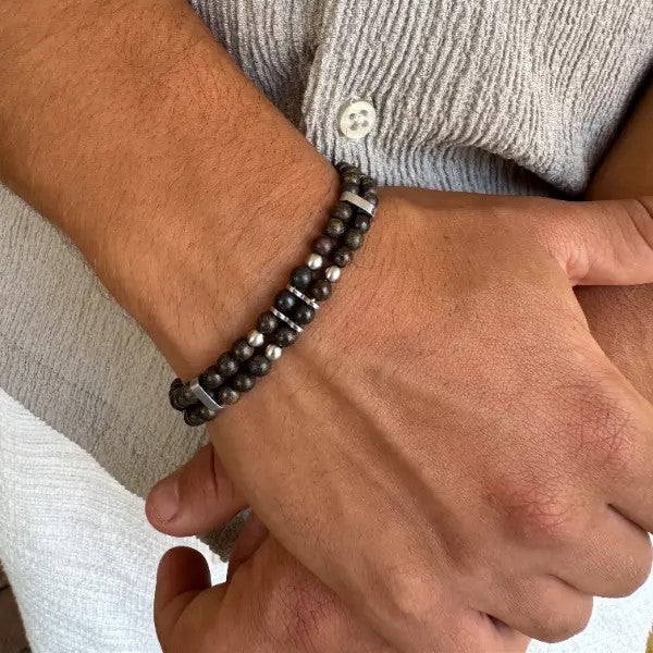 צמיד לגבר חרוזים אלימניט מט ברונז