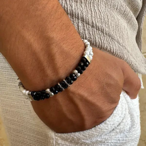 צמיד לגבר שתי שורות חרוזי מפה