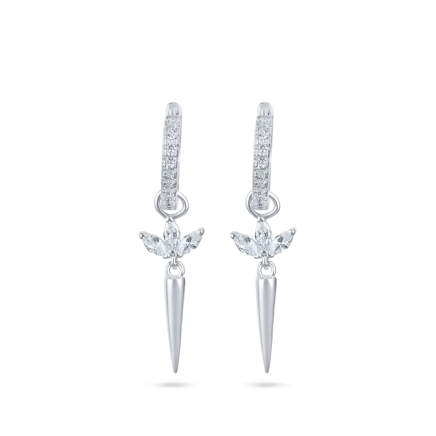 עגיל כסף חישוק משובץ עם לוטוס קטן