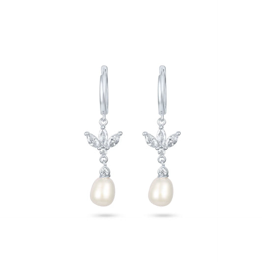 עגיל כסף חישוק לוטוס פנינה