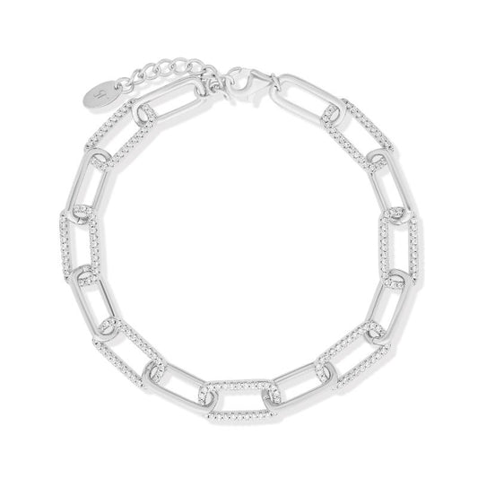 צמיד כסף לולאות שרשרת בשיבוץ זרקון