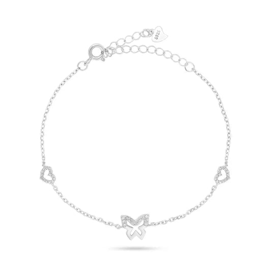 צמיד כסף פרפר ולב