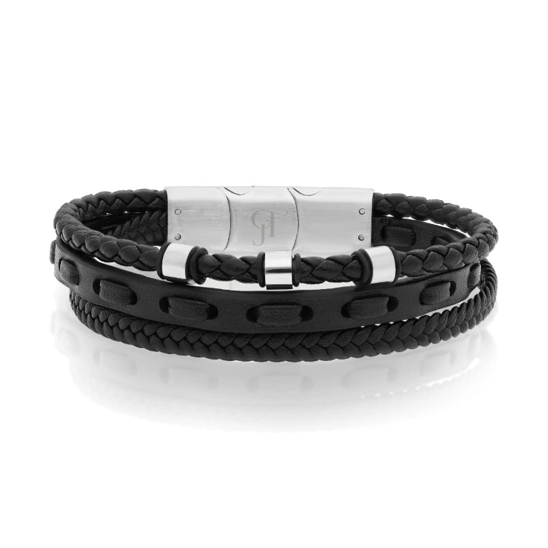 צמיד עור רב־שכבתי שחור – דגם Black Rider