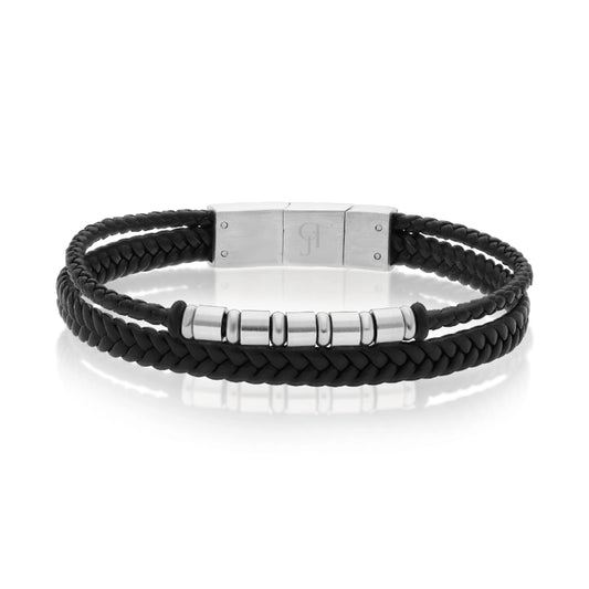 צמיד עור לגבר עם חרוזי סטיל
