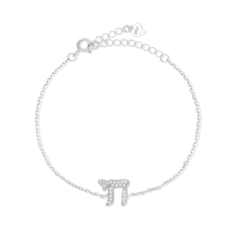 צמיד כסף חי משובץ