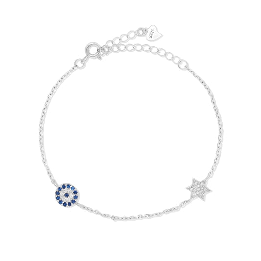 צמיד כסף מגן דוד ועין