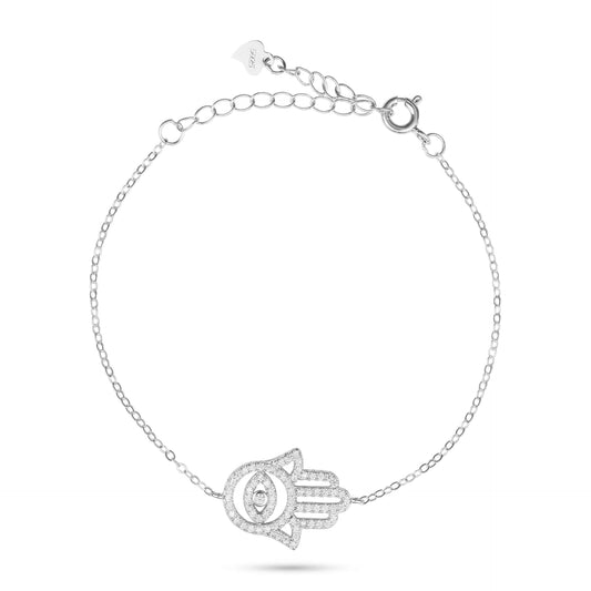 צמיד כסף  עם תליון חמסה משובץ זירקונים