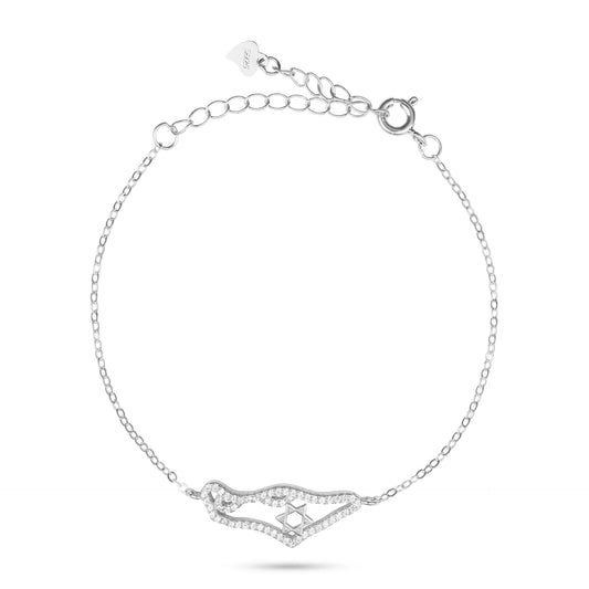 צמיד כסף  עם תליון מפת ישראל משובץ זירקונים