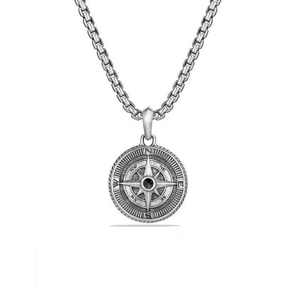 Fashion Simple Compass Necklaces for Men Holiday Gift Retro Hip Hop Copper Disc Pendant Sweater Chain Punk Jewelry Accessories
