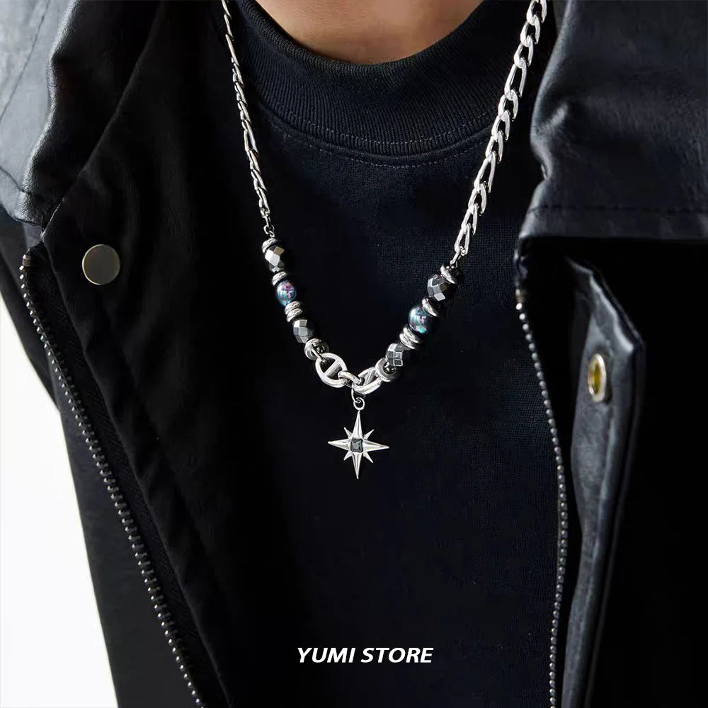 שרשרת כוכב אובסידיאן קלביקולה עם חרוזים 