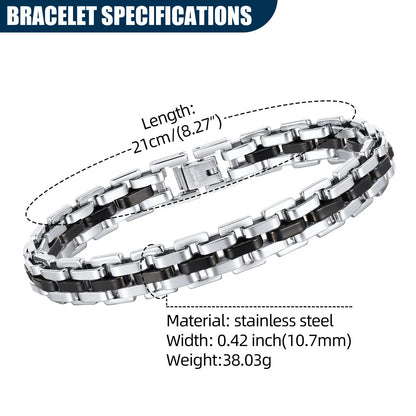 Stylish Strap Chain Boys Men Bracelets Stainless Steel Links Wristband, Father'S Day Dad for Birthday Christmas Gift Jewelry