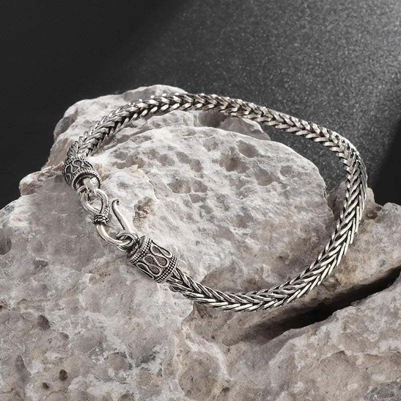 Retro Hemp Twine Rope Metal Bracelet for Men Stainless Steel Punk Gothic Woven Bracelet Biker Accessories Unisex Jewelry Gift
