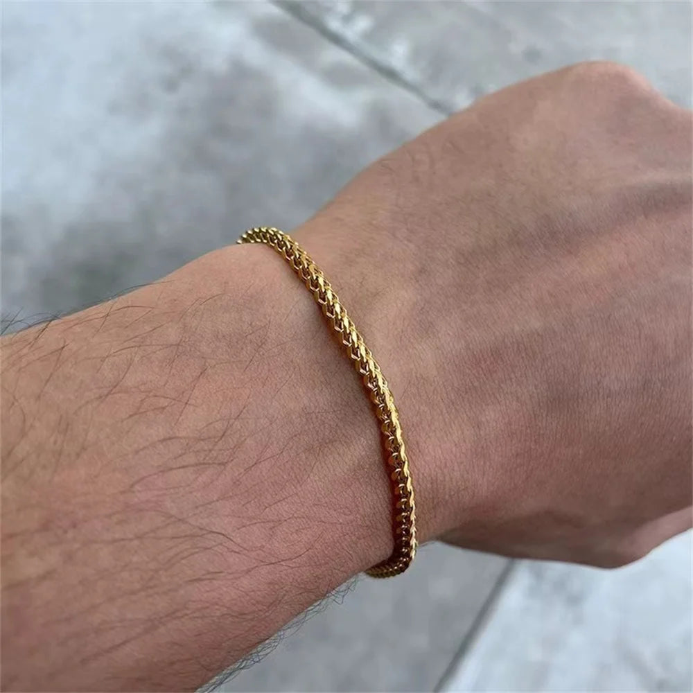 3Mm Stainless Steel Geometric Square Cuban Bracelet Simple Men Bracelet Trendy Jewelry Bracelet for Women Accessories