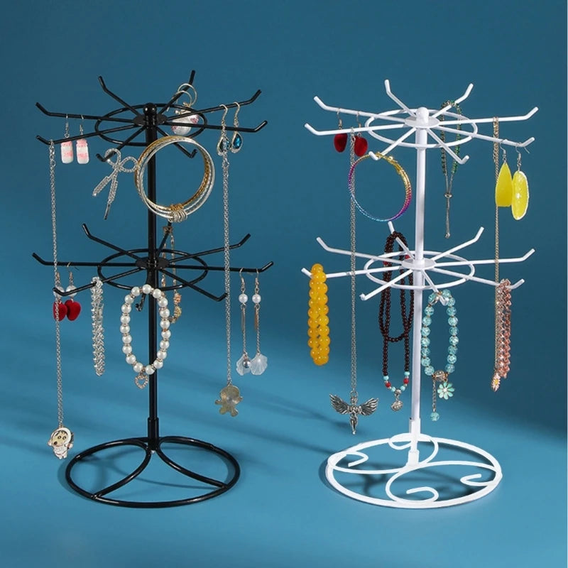 Jewelry Display Rack 2 Tier Rotating Necklace Holder Jewelry Tree Stand Jewelry Organizer for Necklaces Bracelet Earring