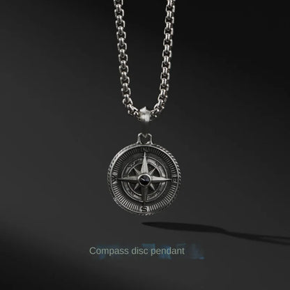 Fashion Simple Compass Necklaces for Men Holiday Gift Retro Hip Hop Copper Disc Pendant Sweater Chain Punk Jewelry Accessories
