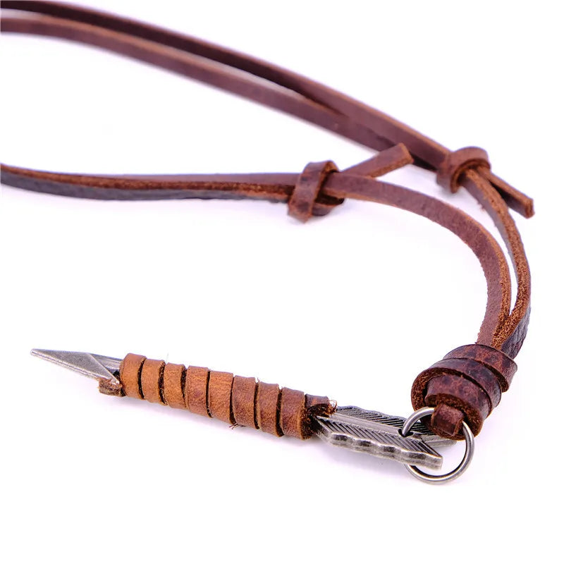 1Pc Man Handmade Vintage Leather Arrow Pendant Necklace Rope Body Choker Chain Necklaces Men&Women Punk Jewlery Accessories