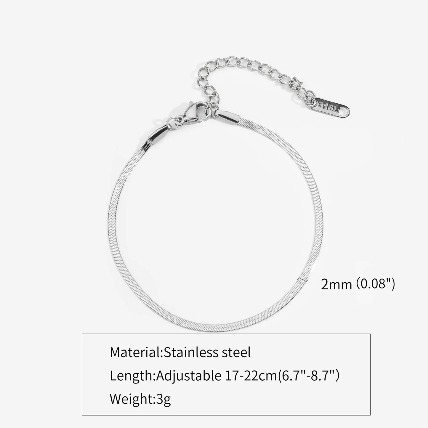 3Mm Silver Color Stainless Steel Flat Chain Bracelet Simple Bracelet for Men Retro Jewelry Trendy Accessories Women Bracelet