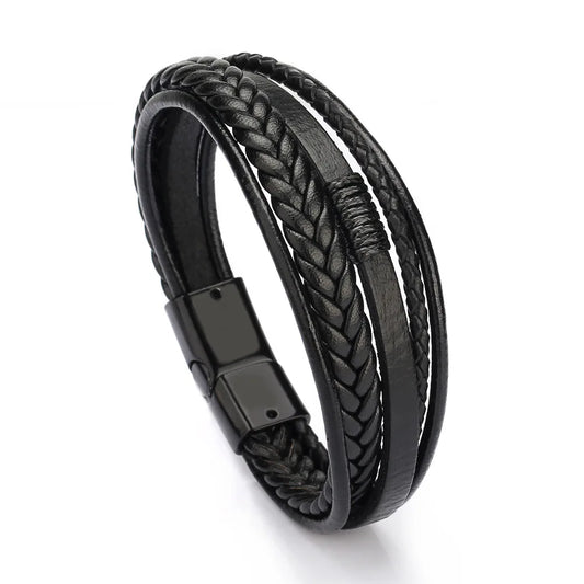 Trendy Leather Bracelets for Men Stainless Steel Bracelet 21CM Multilayer Braided Rope Bracelets for Male Jewelry Gifts